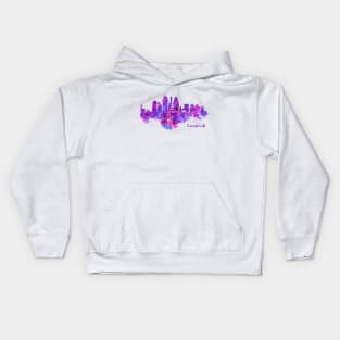 Horizontal watercolor skyline of Cincinnati Kids Hoodie